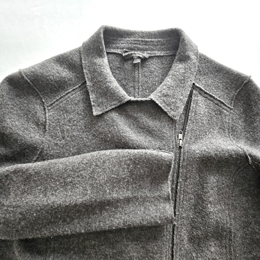 Eileen Fisher Gray 100% Boiled Wool Asymmetrical Zip Jacket Large